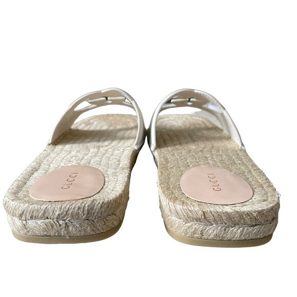 GUCCI Interlocking G Leather Cut Out Espadrille Sandals White Size 39.5 NEW - Picture 8 of 15